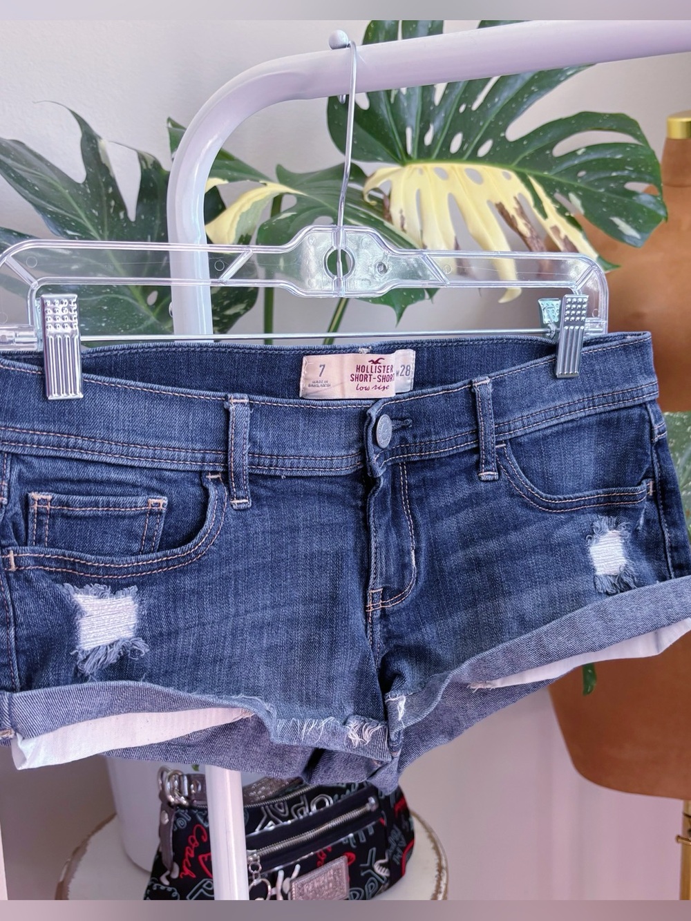 Y2K Hollister Low Rise Denim Short Shorts Size 7 W28 Distressed Cuffed